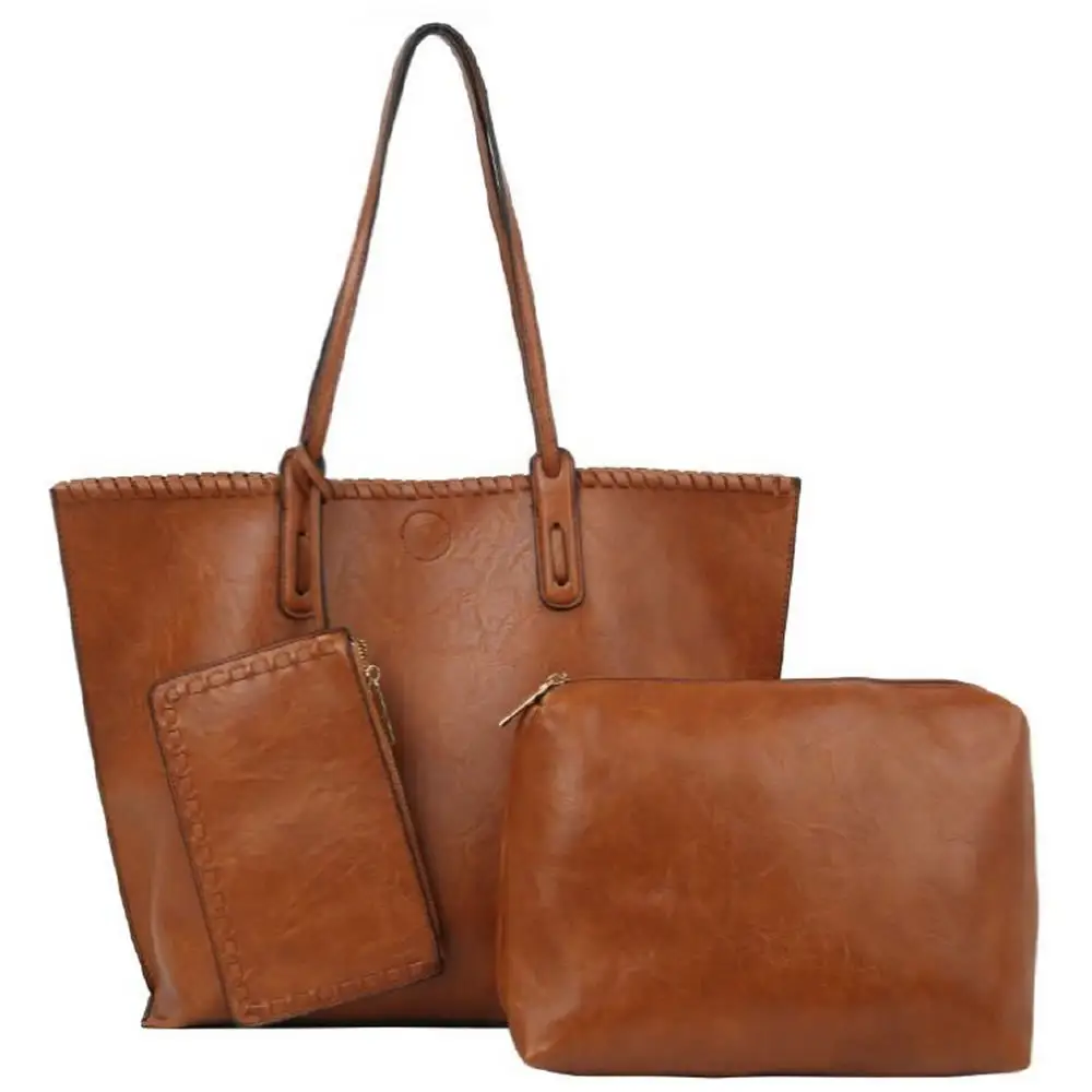 Özelleştirilmiş alışveriş çantası moda Whipstitch lüks kadın çanta çanta PU deri çanta bayan 3 adet bir Set omuz çantaları
