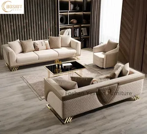 European luxury living room furniture new modern design gold frame 1 2 3 seater grey sectional sofa set
