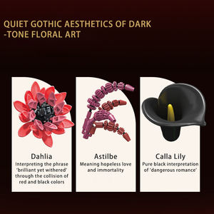 Ensemble de 885 pièces de blocs de construction floraux gothiques sombres, pétales et branches mobiles, décoration intérieure, artisanat artistique DIY, cadeau STEAM pour la vente en gros - Product Image 4