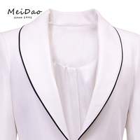 MEIDAO-030093 Jaket Wanita Tanpa Bahu, Blazer Putih Klasik Pendek dengan Dekorasi Pipa