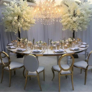 Bàn Mặt Trăng Bằng Thép Không Gỉ Bàn Đám Cưới Đính Đá Serpentine Nửa Vòng Cho Khách Sạn - Product Image 5