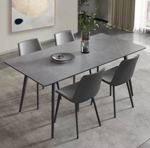 Mesa de comedor de lujo con patas de acero inoxidable, Rectangular, nórdica, 4 y 6 asientos, juego de Mesa de cerámica de mármol - Product Image 2