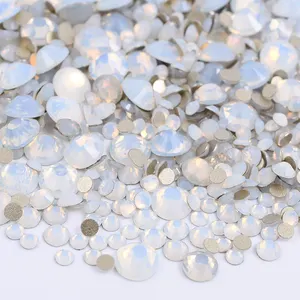 High Quality Mix Size White Opal Crystal Strass Non Hotfix Flatback Glass Crystal Rhinestones For DIY Nail Designs Accessories