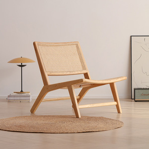 Rattan Woven Solid Wood Chair With Backrest 70x66x73 Cm Scandinavian Style Dining Chair Natural Wood Color - Product Image 3