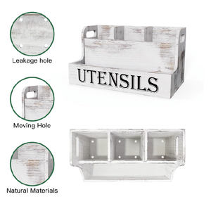 Organisateur d'ustensiles en bois à grain <span class=keywords><strong>blanc</strong></span> extra large Accessoire de comptoir de cuisine de ferme rustique avec techniques de laque - Product Image 4