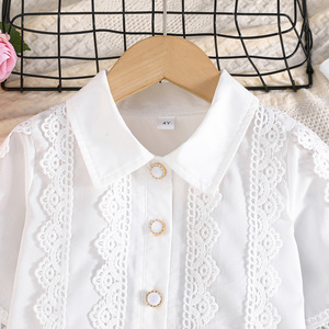 Abbigliamento Estivo per <span class=keywords><strong>Bambina</strong></span> 2026, Completo Boutique all'Ingrosso, Camicia Bianca in Pizzo con <span class=keywords><strong>Pantaloni</strong></span> a Gamba Larga Plissettati, Set 2 Pezzi - Product Image 4