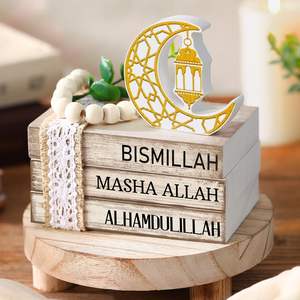 زينة رمضان للمنزل، ديكورات عيد مبارك، لافتة طاولة رمضانية خشبية، لافتة صينية متعددة الطبقات بتصميم هلال ذهبي للعيد - Product Image 6