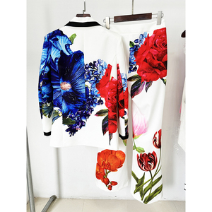 2024 Fashion High Street Elegant Women's Two Piece <b>Blazer</b> Pants <b>Set</b> Single Button Flower Printing Formal Suit Outfit Breathable - Product Image 3