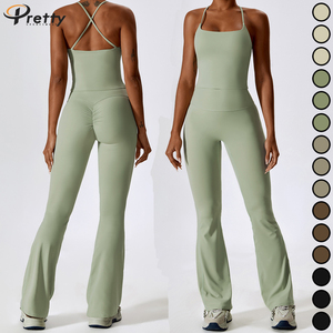 En Gros Ensemble de Fitness 2 Pièces Femme, Gilet Dos Croisé et Pantalon Évasé <span class=keywords><strong>Taille</strong></span> Basse, Tenues de Gym Y2K Yoga, Vêtements Athleisure - Product Image 1