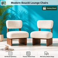 Fauteuil lounge en bouclette crème de style mid-century avec base en bois pour salon, chambre, hôtel, vente en gros directe d'usine