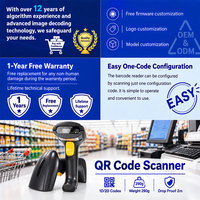 Lecteur de codes-barres sans fil 1D 2D YUANAIDC, lecteur de codes QR portable, pistolet de numérisation filaire USB 2.4G pour supermarché, entrepôt, inventaire