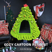 Nichoir pour animaux de compagnie en forme de sapin de Noël, nid triangulaire en nylon, imprimé animal mignon, abri portable pour chats et chiens, intérieur/extérieur