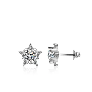 Chic Fine 925 Sterling Silver Round Cut Studs Earrings Moissanite White Gold Plated Jewelry For Women 0.5 Carat For Men Women