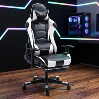 Fauteuil de Gaming Ergonomique avec Repose-Pieds en Cuir PU, Inclinable, Dossier Haut, Pivotant, Réglable en Hauteur (3 Positions à Gaz)