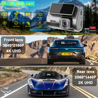 Caméra embarquée double objectif HD 4K+2K, double caméra avant et arrière, DVR de voiture, caméra embarquée double objectif, Wifi, GPS, dashcam 4K