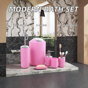 Ensemble d'accessoires de salle de bain traditionnels écologiques en plastique rond de 6 pièces avec distributeurs de savon Porte-brosse à dents pour la maison ou l'hôtel - Product Image 6