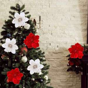 Arreglos Florales Navideños, Flores Navideñas, Flores Artificiales de Tres Capas, Corona para Árbol de Navidad, Accesorios de Mimbre - Product Image 5