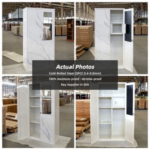 Armoire Métallique Moderne en Gros avec Finition Imprimée Personnalisée, <span class=keywords><strong>Portes</strong></span> Miroir Partielles Détachables, <span class=keywords><strong>Meuble</strong></span> 2 <span class=keywords><strong>Portes</strong></span> pour Chambre et Salon - Product Image 3