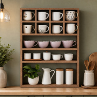 Étagère murale en bois pour tasses à café 5x5, pour tasses à thé et soucoupes, étagère en bois rustique, marron