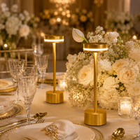 Lampe de table LED sans fil moderne de luxe, rechargeable, avec anneau lumineux doré, portable, pour mariage, restaurant, hôtel, bar