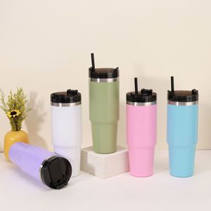 30oz Vehicle <b>Cup</b> Holder Fit Stainless Steel Vacuum Insulated Tumbler Car <b>Coffee</b> <b>Cup</b> <b>Straw</b> Handle Anti Slip Bottom - Product Image 5