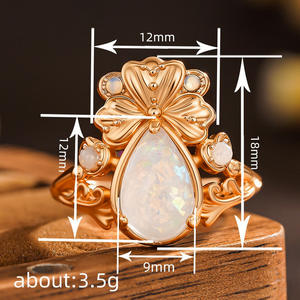 Anello Cocktail Floreale A073 in Oro Massiccio 18K Placcato Oro Rosa con Opale Incastonato, Anelli Raffinati da Donna per Matrimonio - Product Image 4