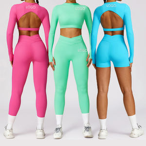 Set Yoga da Donna Personalizzato di Alta Qualità, Senza Schienale, Vita Alta, Tinta Unita, Traspirante, Manica Lunga, Abbigliamento Fitness - Product Image 1