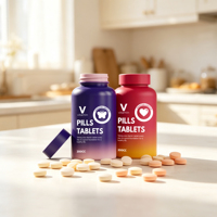 Impression personnalisée disponible, flacon en plastique coloré de 200 cc, flacon vide en plastique pour comprimés, récipient pour capsules de compléments alimentaires