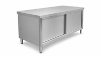 Table de travail en acier inoxydable avec armoire, plan de travail en acier inoxydable avec portes coulissantes double face