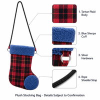 Sac en peluche personnalisé pour chaussette de Noël, sac en peluche OEM ODM, poupée en peluche bleue à carreaux en sherpa pour enfants, cadeau de vacances