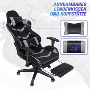 <span class=keywords><strong>Chaise</strong></span> de jeu gamer en cuir noir, entièrement inclinable, avec roulettes, fonction massage, 150 kg, fabrication allemande, best-seller, nouveau modèle élégant. - Product Image 5