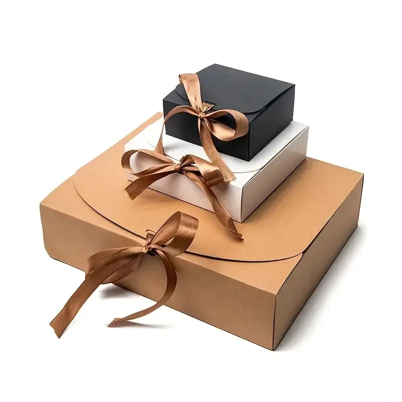 สแควร์พนังกระดาษแข็งคราฟท์งานแต่งงานขนมขนมของขวัญกล่องกระดาษโบว์โบว์ Macaron พับประณีตกล่องเก็บ