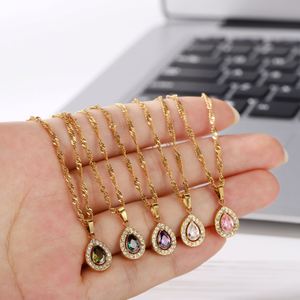 Collar de cobre con colgante de cadena de ondas de agua y circonitas, doble capa, circonitas 3A con perforación completa para mujer - Product Image 5