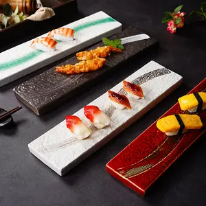 Bambus nampan hidangan makanan porselen mewah piring persegi panjang keramik stonewar piring sushi dengan desain