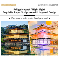 Aimants de réfrigérateur en papier 3D représentant des attractions du Japon, avec lumière LED à induction, pour décoration artistique, souvenir, cadeau