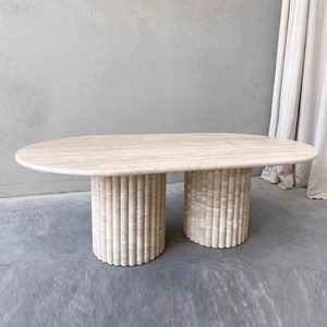 Tùy chỉnh rãnh hình bầu dục bằng đá cẩm thạch travertine bàn ăn đồ nội thất bằng đá tự nhiên cho nhà bếp và phòng khách - Product Image 1