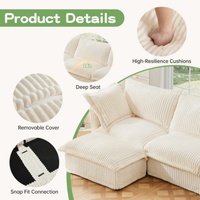 Conjunto de Sofá Seccional Modular en Forma de L con Otomana Convertible, 2 Cojines Grandes, Cubierta de Pana, Sofá Extra Grande de 3 Plazas para Sala de Estar