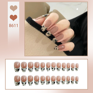 <span class=keywords><strong>Uñas</strong></span> Postizas Cortas Cuadradas con <span class=keywords><strong>Estampado</strong></span> <span class=keywords><strong>de</strong></span> <span class=keywords><strong>Vaca</strong></span> y Punta Francesa, <span class=keywords><strong>Uñas</strong></span> Postizas <span class=keywords><strong>de</strong></span> Uso Diario, Color Nude, Reutilizables, para Mujer, para Fiestas - Product Image 1
