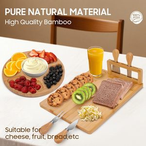 Ensemble de planches à fromage en bambou rectangulaires de 13,78 pouces avec 4 ustensiles, planche à découper multifonctionnelle pour servir fruits et pain - Product Image 3