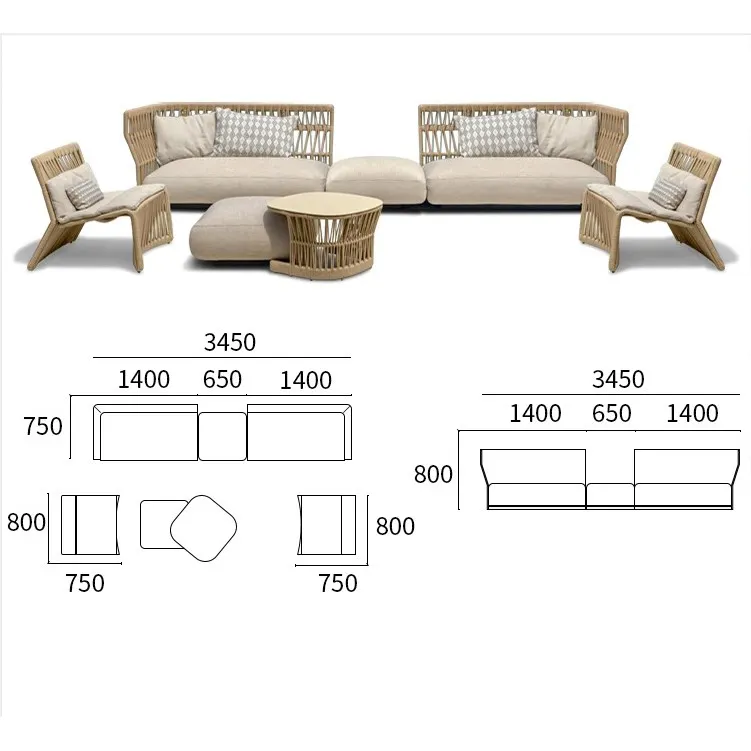 Freiluft-Aluminiumlegierung Freizeithof Garten Hotel Rattan Freiluft-Sofa