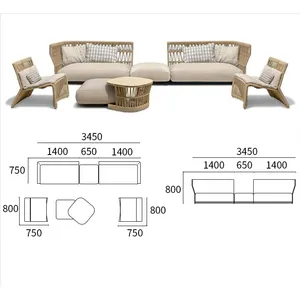 أريكة خارجية من خليط الألومنيوم للاسترخاء في فناء الحديقة أو الفندق من الخيزران