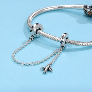Cadena de Seguridad para Viaje de Plata S925 con Dijes de Avión, Estrella y Luna con Circonitas Azules, Joyería de Aventura - Product Image 3