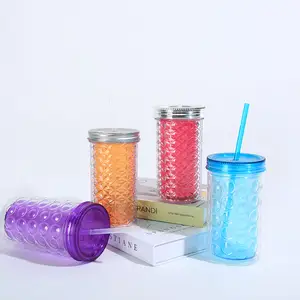 Copo de água de vidro reciclado com diamante personalizado em relevo de caneca pesada de formato redondo de múltiplas capacidades