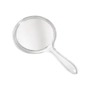 Transparent Hand Double Sided Handheld Mirror Magnifying 1X 2X Mirror with Handle Round Makeup Mirror