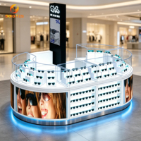 Comptoir de présentation optique ovale 3D pour magasin, kiosque autoportant pour lunettes de soleil avec éclairage LED