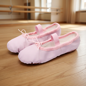 Chaussons de danse souples pour filles, dessus en cuir véritable, doublure en coton, professionnels, roses, faible MOQ, ODM, OEM, DDP, haute qualité - Product Image 3