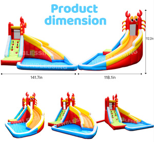 สไลเดอร์น้ำเป่าลม Happy Inflatable, สไลเดอร์พร้อมสระน้ำ, ของเล่นเป่าลมสำหรับเด็กเล็ก 93003 Happy Inflatable Wa - Product Image 6