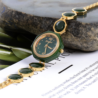 Montre pour femme en jade Hetian au design rétro, vert et blanc, bracelet vintage pour femme