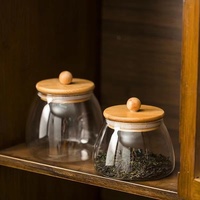 Ensemble de bocaux de cuisine en verre borosilicate à l'esthétique contemporaine, avec bouton en bambou, hermétiques, sans BPA, pour épices et thé, avec couvercles