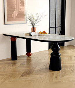 Mesa de Comedor Ovalada de Estilo Francés Moderno, con Cubierta de Piedra Sinterizada y Base de Madera Sólida, Juego de Muebles para Restaurante y Hotel - Product Image 2